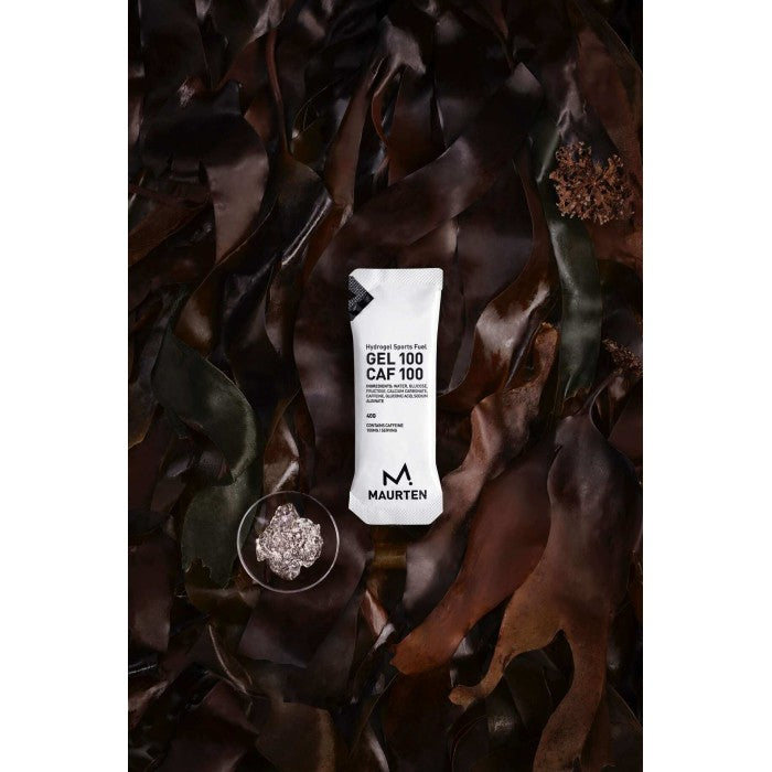 Maurten GEL 100 CAF 100– su kofeinu, energinis gelis ištvermės sportui, bėgikams ir dviratininkam, pakuotėje